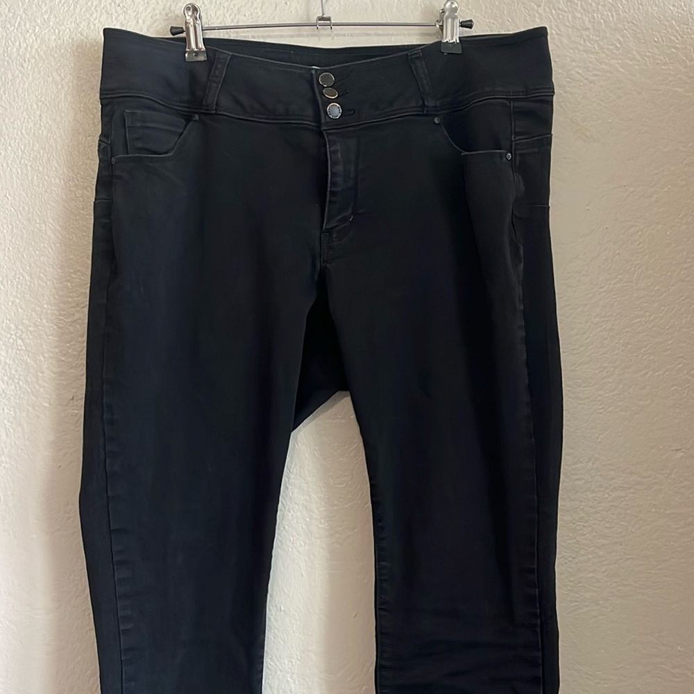 Black stretch cotton pants with pockets, plus size 18